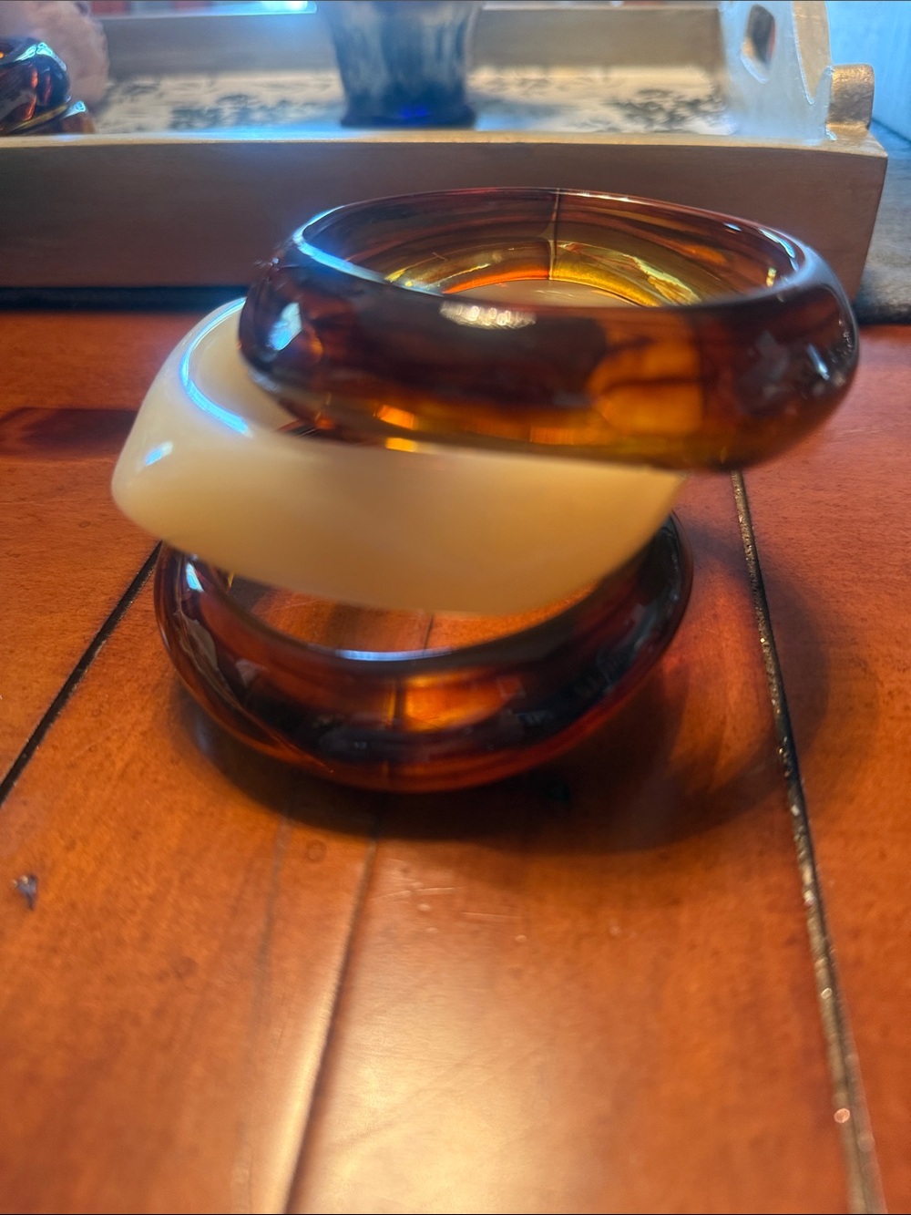 Amber and Cream Resin Bangles- Set of Three